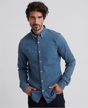 Superdry Edit Button Down Férfi Hosszú Ujjú Ing Kék | LIHSX2143